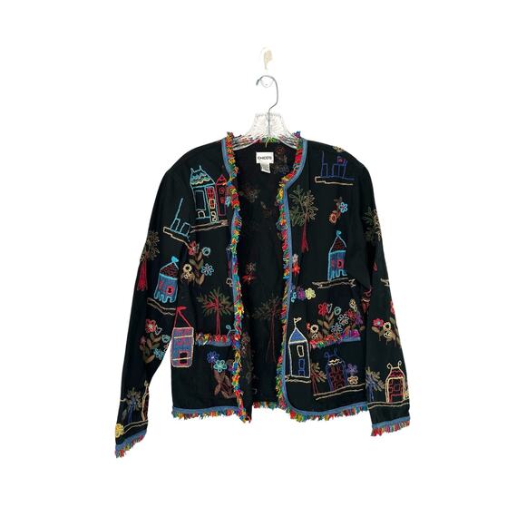 Chico's Multicolor Embroidered Fringe Art to Wear Lightweight Jacket Size Medium - Picture 1 of 12